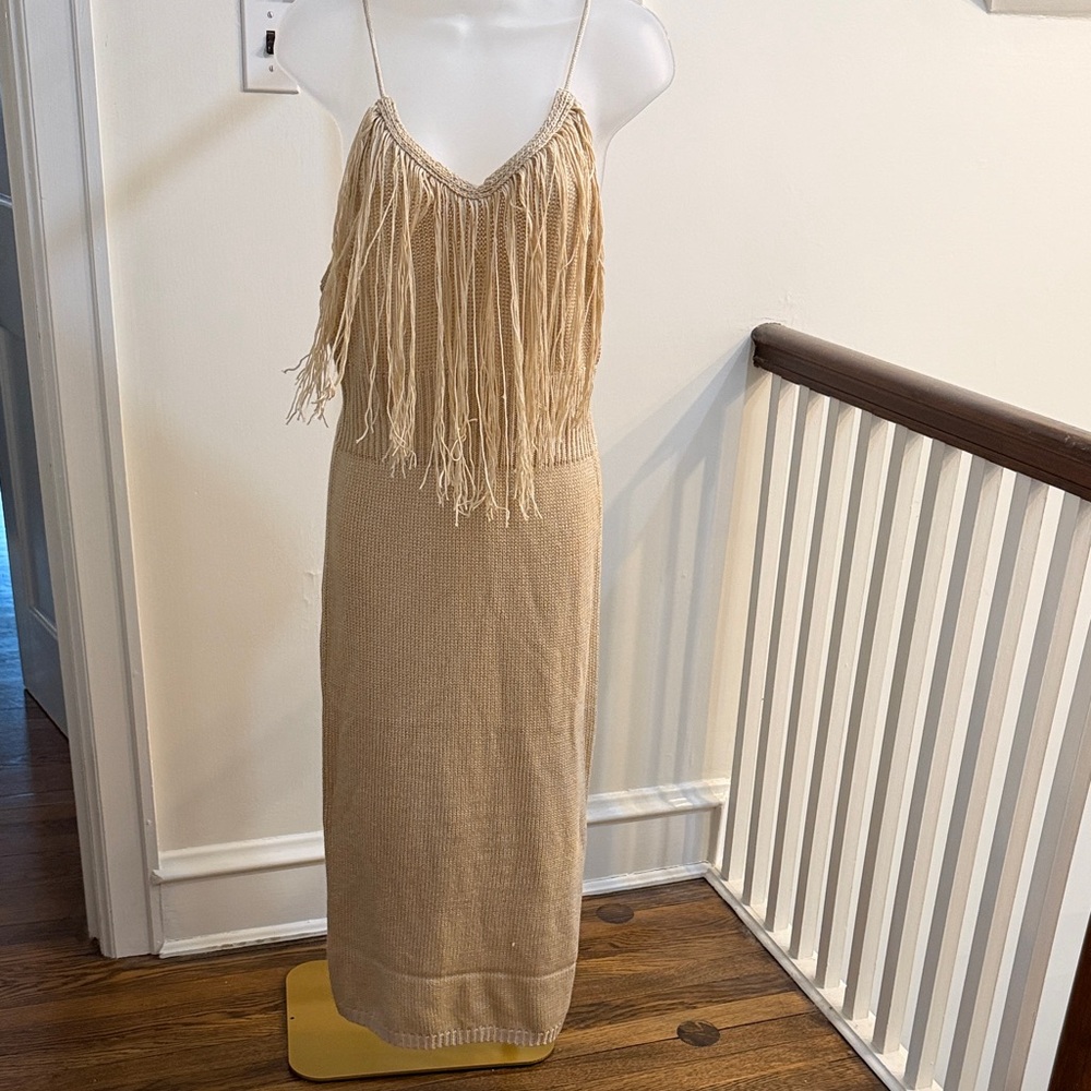 NWT 525 America Fringe Sweater Dress in Beige M